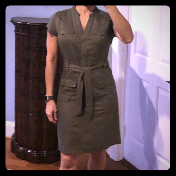 olive green linen dress